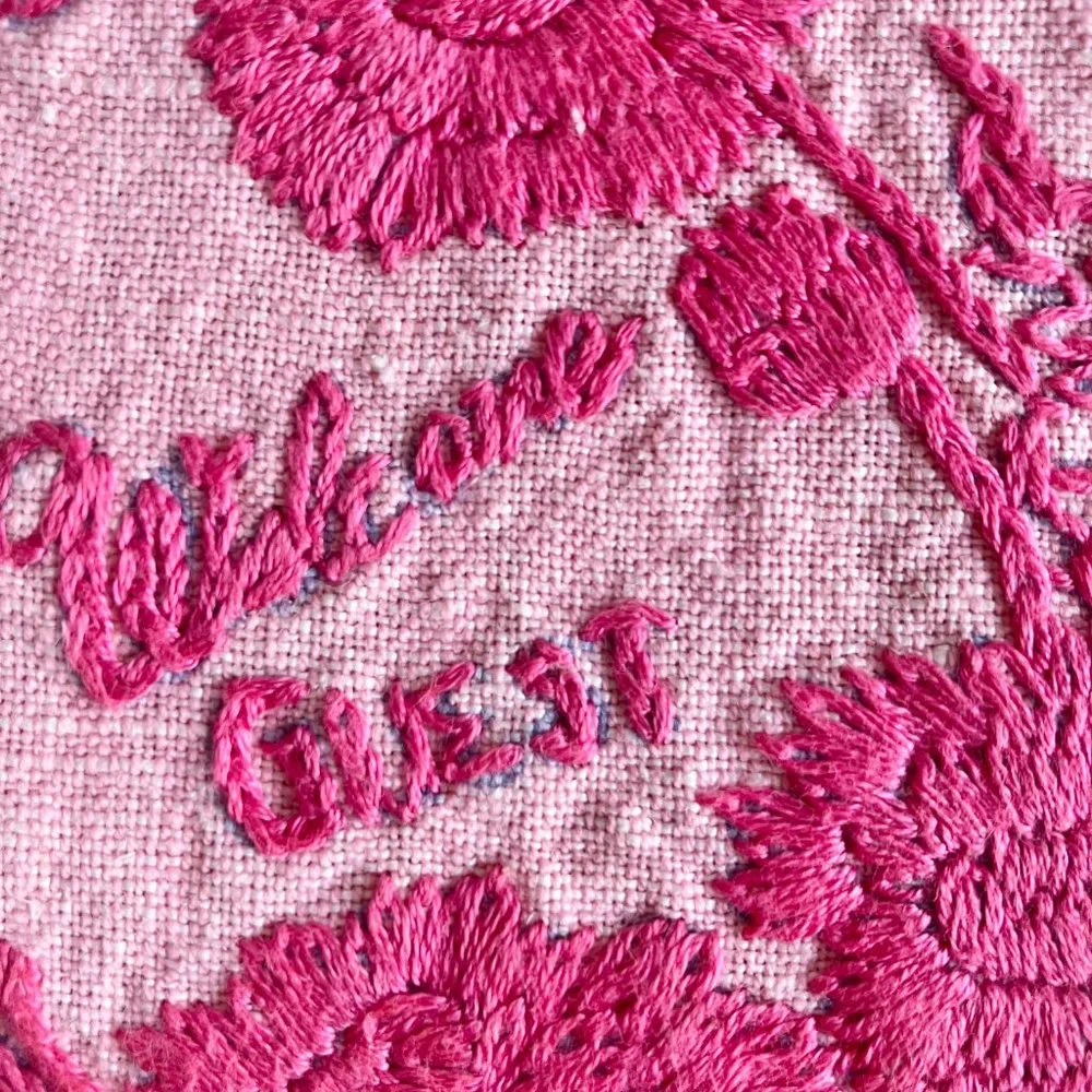 Vintage Hand Embroidered Pink Guest Hand Towels